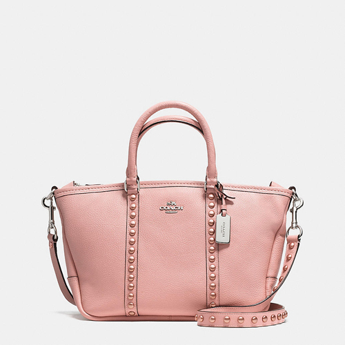 Coach Outlet Central Satchel In Lacquer Rivets Pebble Leather